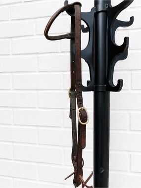Classic Brown Leather Headstall with Brass Buckles - Unbranded